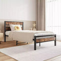 Cadre de lit plateforme industriel noir, tête de lit en bois rustique, simple/double, 1-2 personnes
