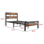 Cadre de lit plateforme industriel noir, tête de lit en bois rustique, simple/double, 1-2 personnes