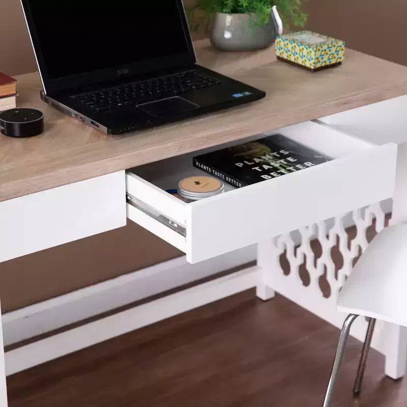 Bureau bicolore, naturel/blanc, simple, avec tiroir