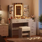 Coiffeuse noire/blanc marbré avec miroir, lumières et station de charge – 1 personne