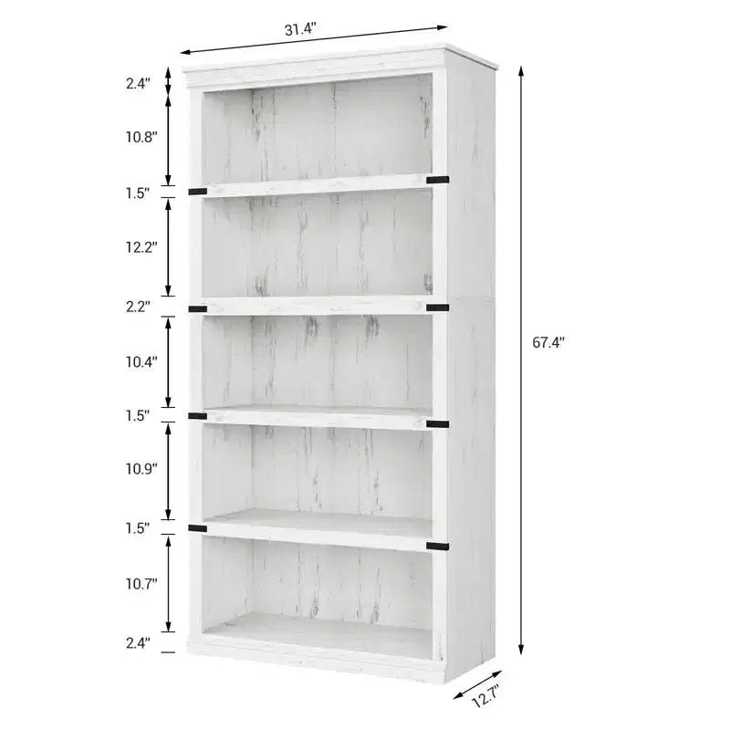Bibliothèque de ferme à 5 niveaux, blanc antique / marron / gris / chêne foncé / cerisier foncé, 1 personne