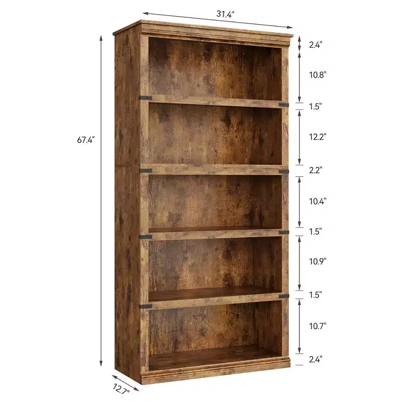 Bibliothèque de ferme à 5 niveaux, blanc antique / marron / gris / chêne foncé / cerisier foncé, 1 personne