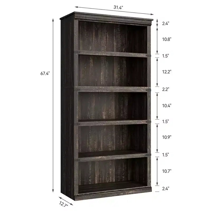 Bibliothèque de ferme à 5 niveaux, blanc antique / marron / gris / chêne foncé / cerisier foncé, 1 personne
