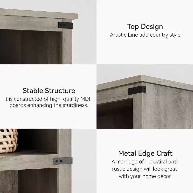 Bibliothèque de ferme à 5 niveaux, blanc antique / marron / gris / chêne foncé / cerisier foncé, 1 personne
