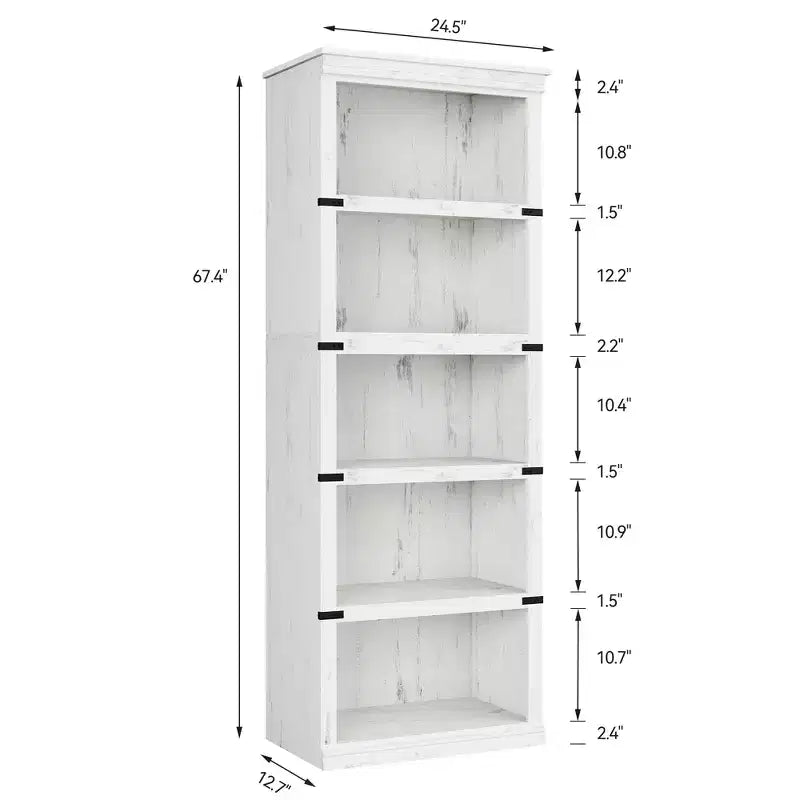 Bibliothèque de ferme à 5 niveaux, blanc antique / marron / gris / chêne foncé / cerisier foncé, 1 personne