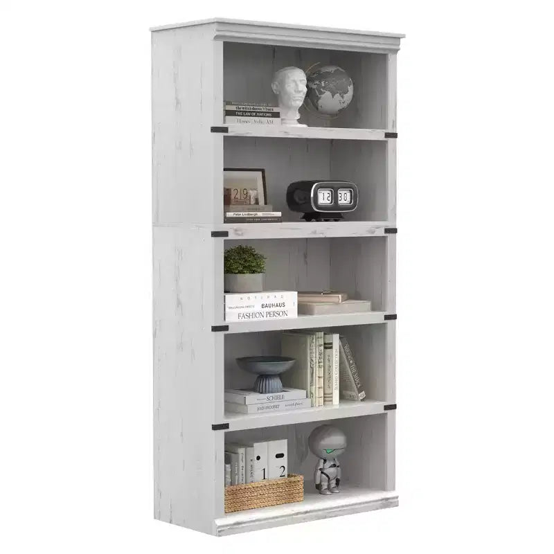 Bibliothèque de ferme à 5 niveaux, blanc antique / marron / gris / chêne foncé / cerisier foncé, 1 personne