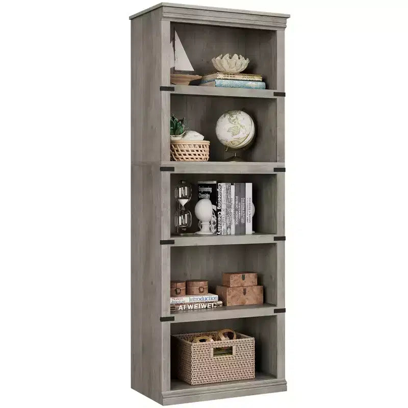 Bibliothèque de ferme à 5 niveaux, blanc antique / marron / gris / chêne foncé / cerisier foncé, 1 personne