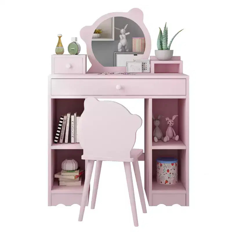Coiffeuse et chaise miroir Ourson Rose, bois, 1 enfant