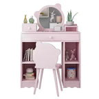 Coiffeuse et chaise miroir Ourson Rose, bois, 1 enfant