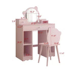 Coiffeuse et chaise miroir Ourson Rose, bois, 1 enfant