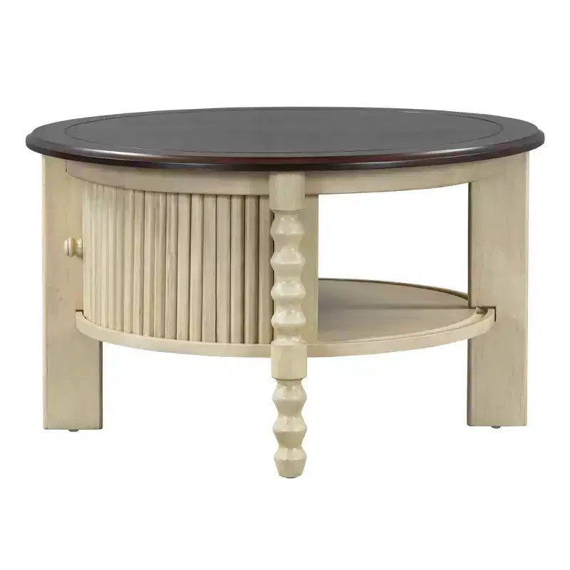 Table basse ovale/ronde marron et beige avec tiroir/porte coulissante, 1 à 4 places