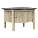 Table basse ovale/ronde marron et beige avec tiroir/porte coulissante, 1 à 4 places