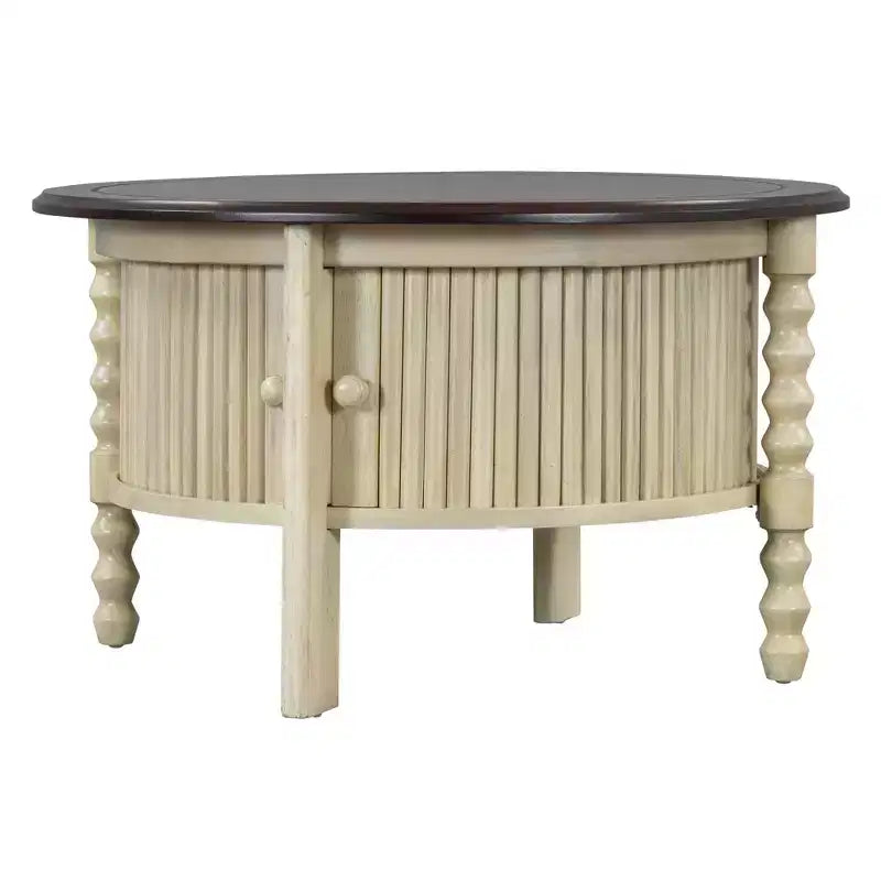 Table basse ovale/ronde marron et beige avec tiroir/porte coulissante, 1 à 4 places