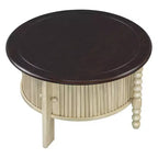 Table basse ovale/ronde marron et beige avec tiroir/porte coulissante, 1 à 4 places
