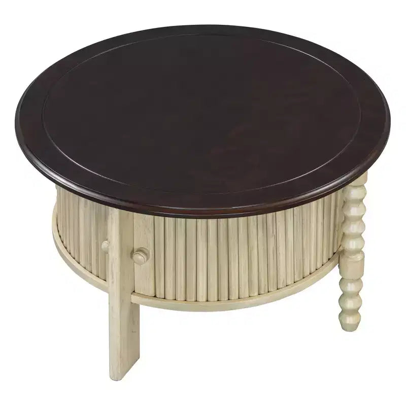 Table basse ovale/ronde marron et beige avec tiroir/porte coulissante, 1 à 4 places