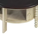 Table basse ovale/ronde marron et beige avec tiroir/porte coulissante, 1 à 4 places