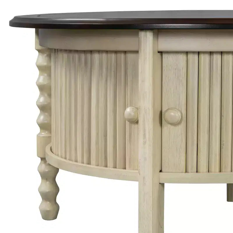 Table basse ovale/ronde marron et beige avec tiroir/porte coulissante, 1 à 4 places