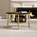 Table basse ovale/ronde marron et beige avec tiroir/porte coulissante, 1 à 4 places