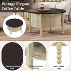 Table basse ovale/ronde marron et beige avec tiroir/porte coulissante, 1 à 4 places