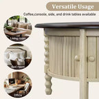 Table basse ovale/ronde marron et beige avec tiroir/porte coulissante, 1 à 4 places
