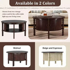 Table basse ovale/ronde marron et beige avec tiroir/porte coulissante, 1 à 4 places