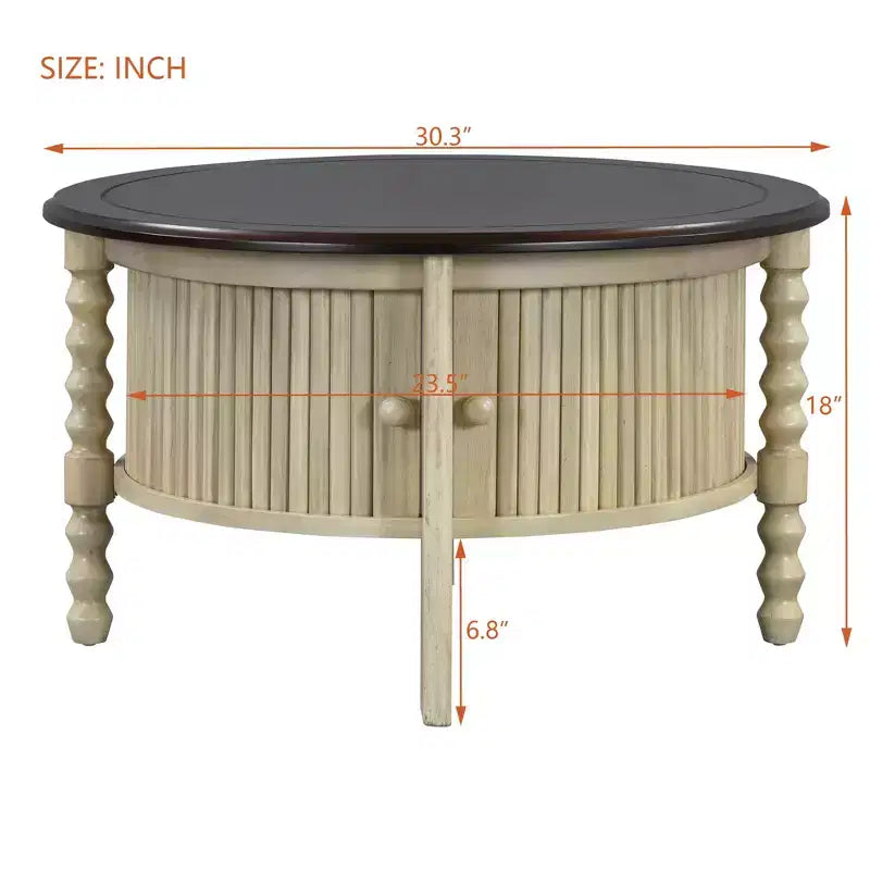 Table basse ovale/ronde marron et beige avec tiroir/porte coulissante, 1 à 4 places