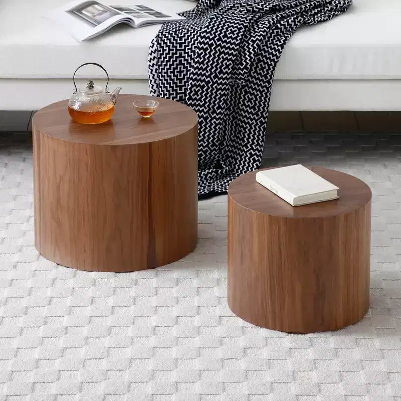 Tables basses gigognes rondes marron, lot de 2