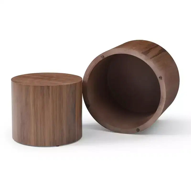 Tables basses gigognes rondes marron, lot de 2