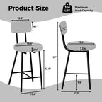 Tabouret de bar rond rembourré beige/gris avec dossier et repose-pieds, lot de 2/4
