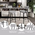 Tabouret de bar rond rembourré beige/gris avec dossier et repose-pieds, lot de 2/4