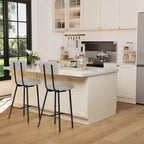 Tabouret de bar rond rembourré beige/gris avec dossier et repose-pieds, lot de 2/4