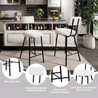 Tabouret de bar rond rembourré beige/gris avec dossier et repose-pieds, lot de 2/4