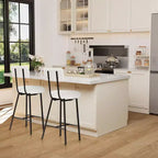 Tabouret de bar rond rembourré beige/gris avec dossier et repose-pieds, lot de 2/4
