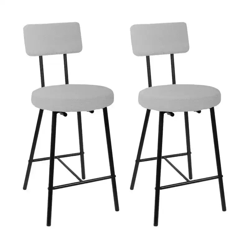Tabouret de bar rond rembourré beige/gris avec dossier et repose-pieds, lot de 2/4