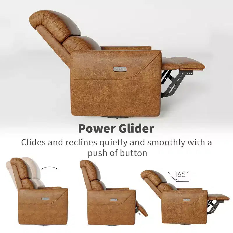 Fauteuil inclinable pivotant et basculant en similicuir beige/marron, une place