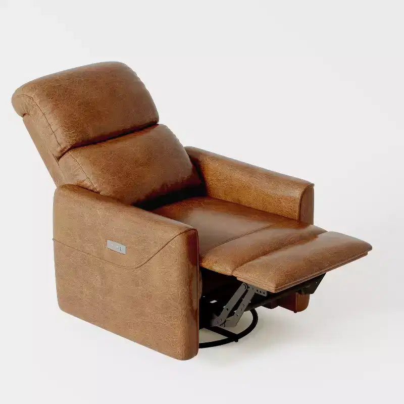 Fauteuil inclinable pivotant et basculant en similicuir beige/marron, une place