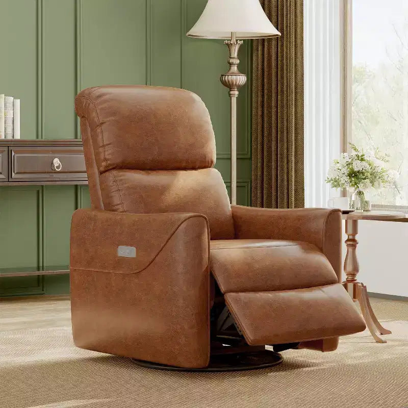 Fauteuil inclinable pivotant et basculant en similicuir beige/marron, une place