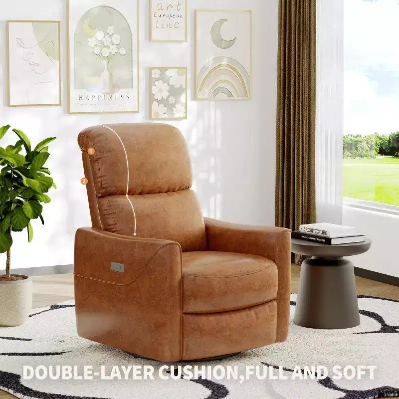 Fauteuil inclinable pivotant et basculant en similicuir beige/marron, une place