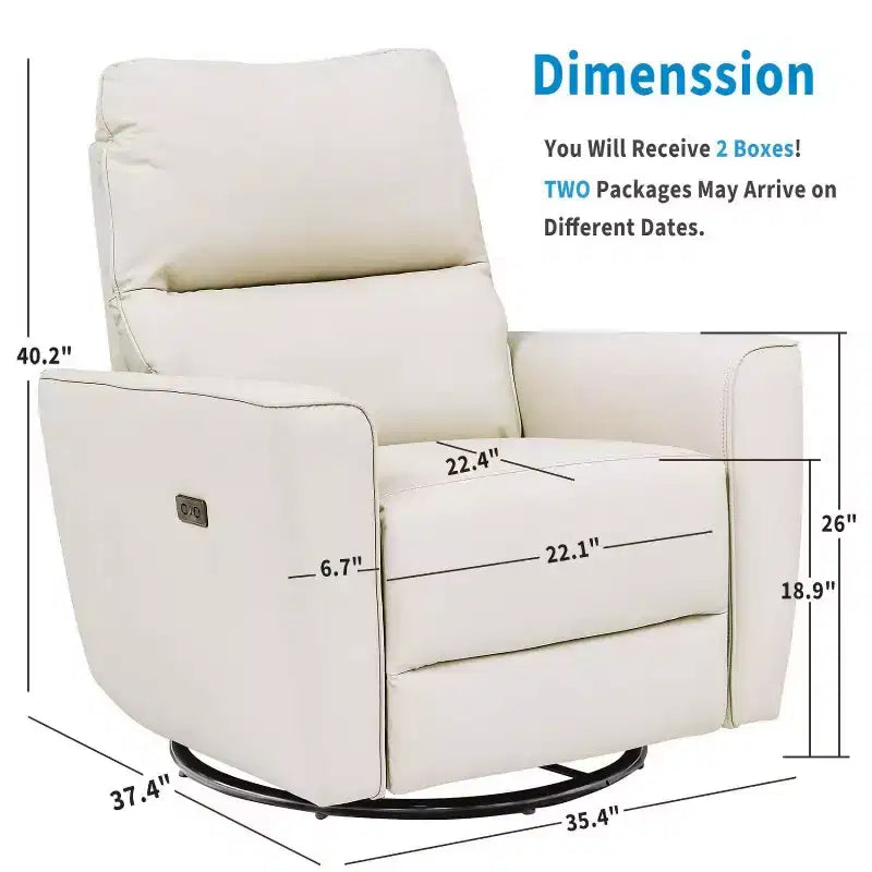 Fauteuil inclinable pivotant et basculant en similicuir beige/marron, une place