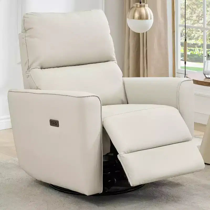 Fauteuil inclinable pivotant et basculant en similicuir beige/marron, une place