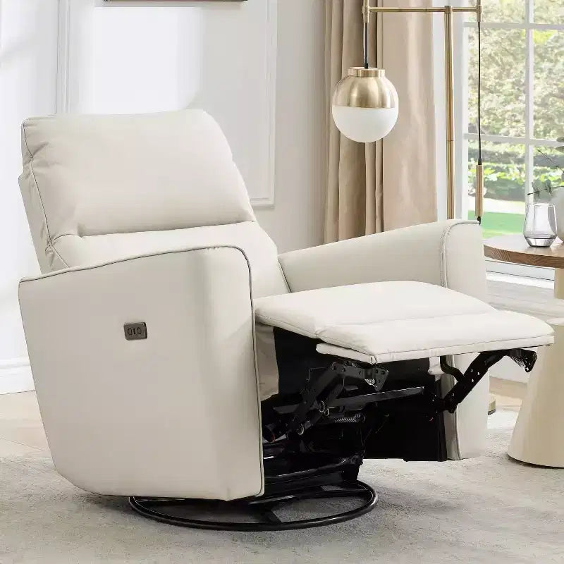 Fauteuil inclinable pivotant et basculant en similicuir beige/marron, une place