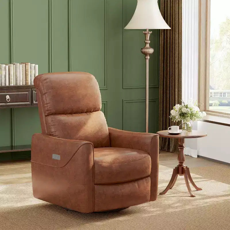Fauteuil inclinable pivotant et basculant en similicuir beige/marron, une place
