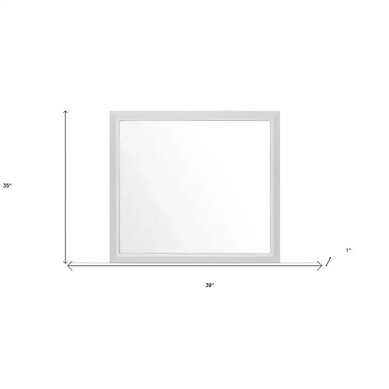 Miroir mural cadre bois blanc, rectangulaire, 1 personne, 35"H x 39"W