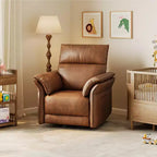 Fauteuil inclinable électrique en similicuir PU beige/marron/gris, fauteuil à bascule pivotant à 270°, une place