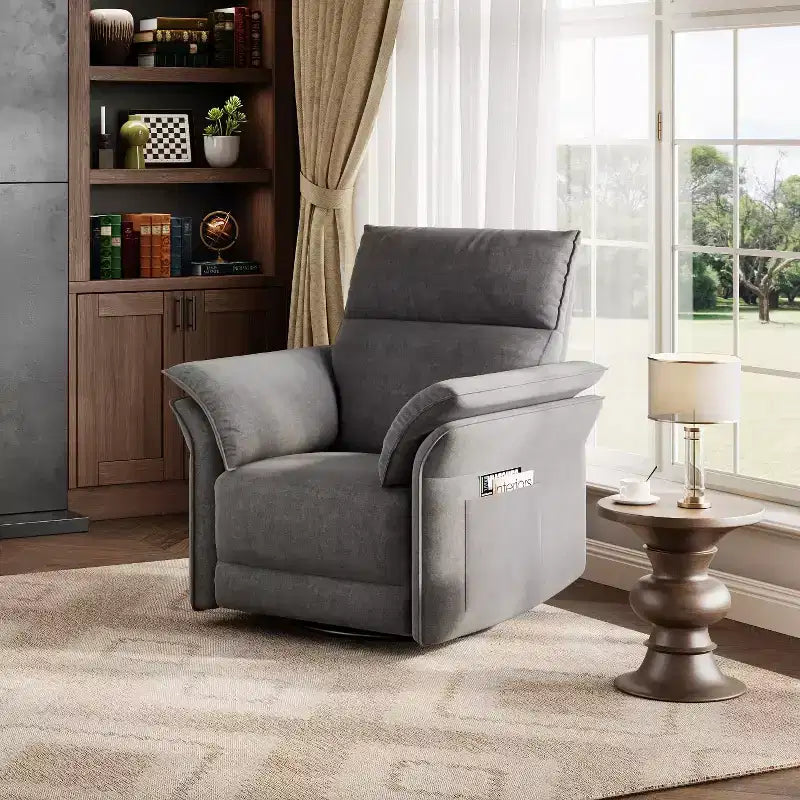 Fauteuil inclinable électrique en similicuir PU beige/marron/gris, fauteuil à bascule pivotant à 270°, une place