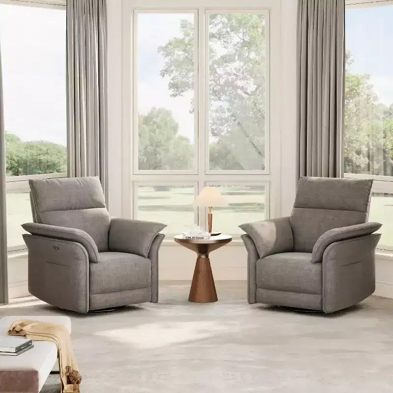 Fauteuil inclinable électrique en similicuir PU beige/marron/gris, fauteuil à bascule pivotant à 270°, une place