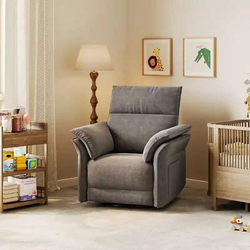 Fauteuil inclinable électrique en similicuir PU beige/marron/gris, fauteuil à bascule pivotant à 270°, une place