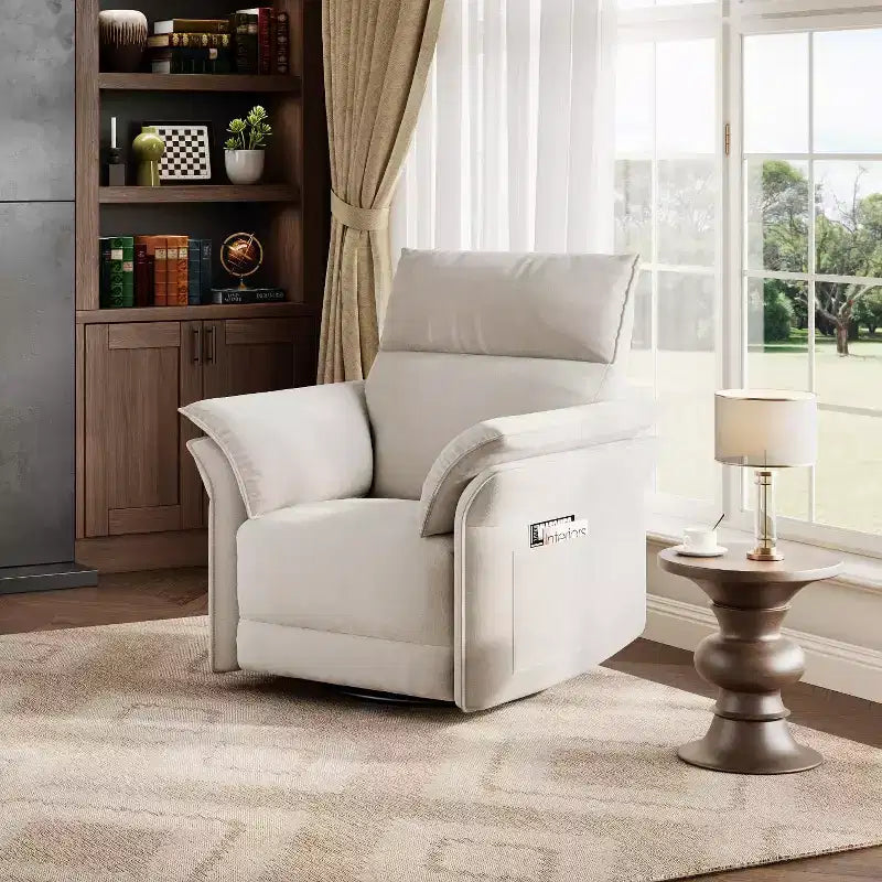 Fauteuil inclinable électrique en similicuir PU beige/marron/gris, fauteuil à bascule pivotant à 270°, une place