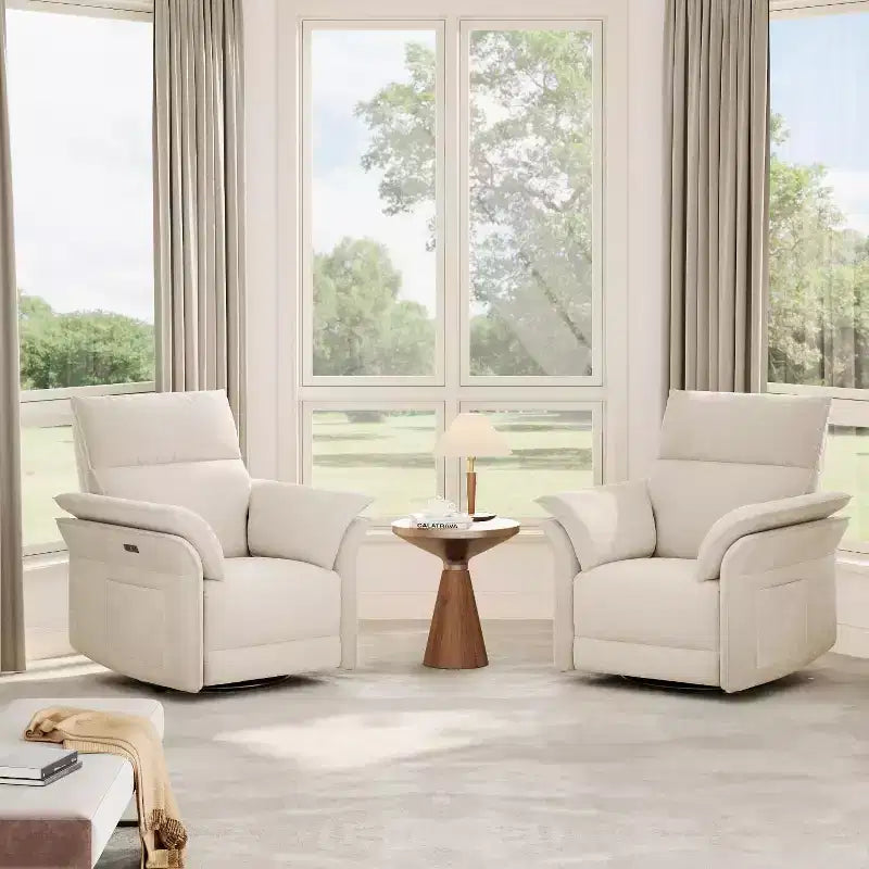 Fauteuil inclinable électrique en similicuir PU beige/marron/gris, fauteuil à bascule pivotant à 270°, une place