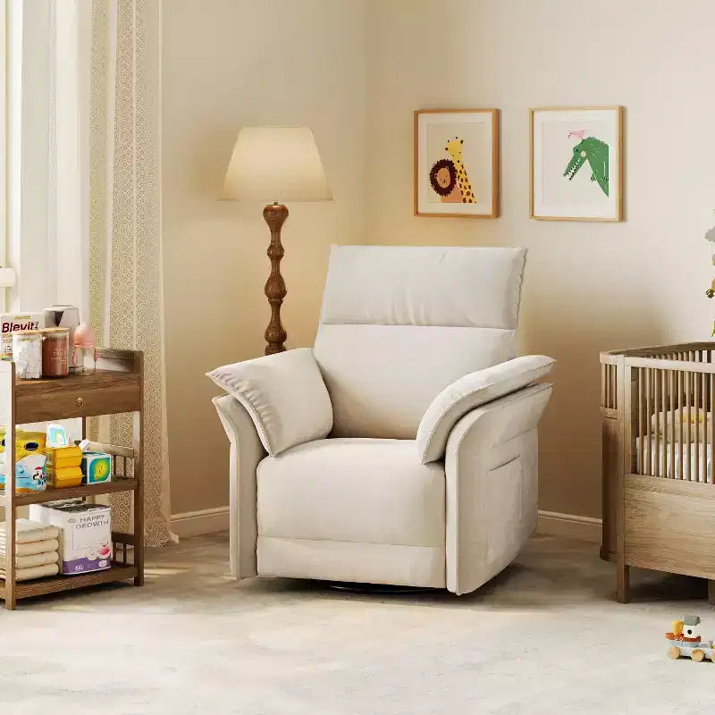 Fauteuil inclinable électrique en similicuir PU beige/marron/gris, fauteuil à bascule pivotant à 270°, une place